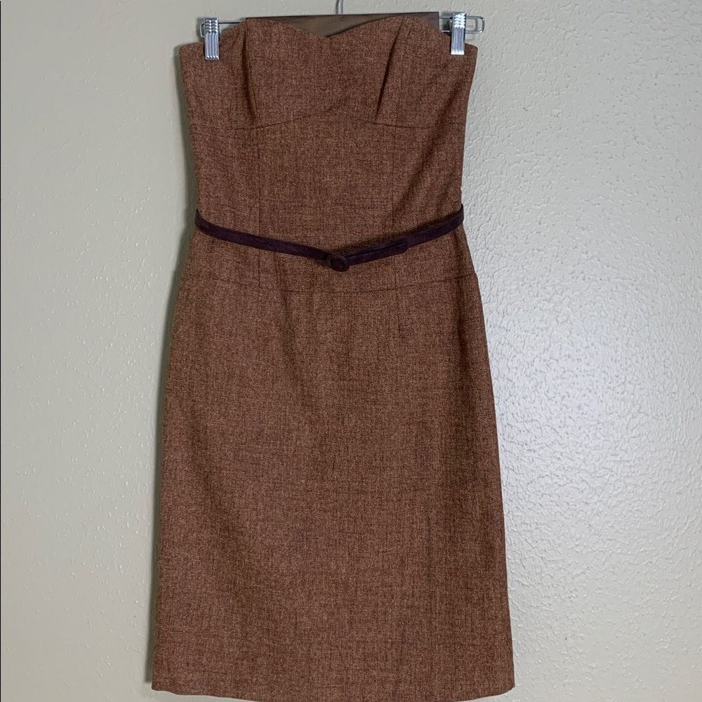 Anthropologie Molly New York Pencil Dress 2 Women's Strapless Brown Verite Belt
